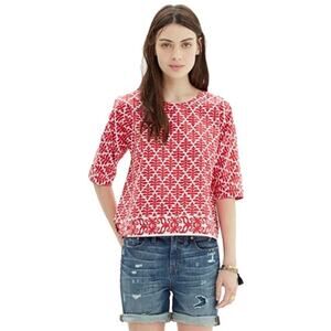 Madewell Province Tee Ikat Bloom red white 1/2 sleeve Size XS cotton